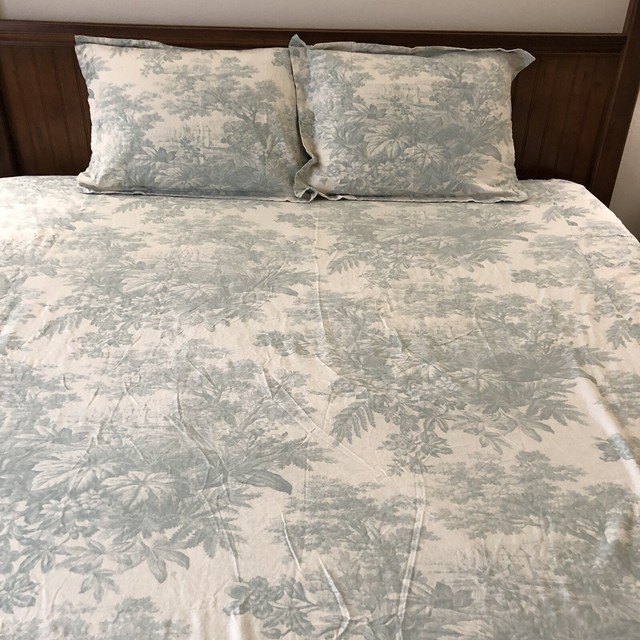 Pottery Barn Sage Green Red Regency Floral Cotton Queen Duvet