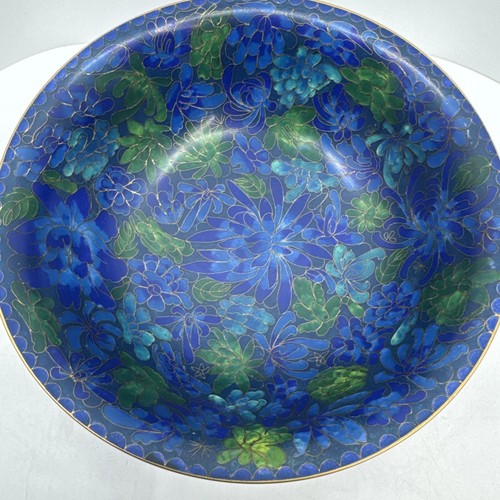 Vintage Chinese Cloisonne 1970's Enamel 8" Open Bowl with wooden stand. - Picture 2 of 13