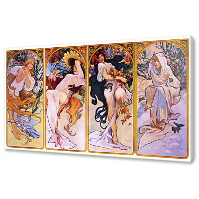 Alphonse Mucha Vier Jahreszeiten Leinwandbild Wandbild Bild Jugendstil