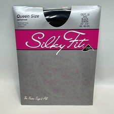 Vtg Silky Fit Pantyhose Reinforced Panty Cotton Crotch Sandalfoot Black Queen