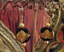 Handcrafted Czech lampwork earrings with a touch of 14 karat gold leaf