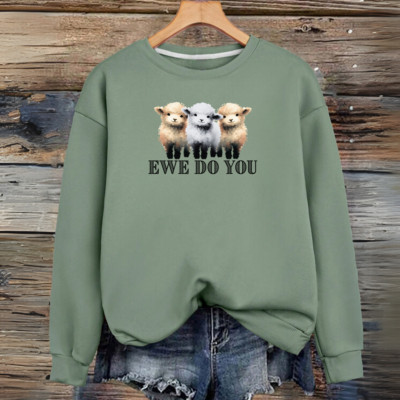 ROCKTHOSECURVES DAMEN Baumwoll Sweatshirt mit 3 Schafen & ''Ewe Do You'' Logo Plus-S