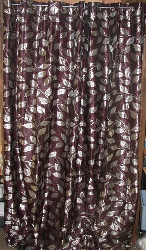 2 Panels Royal Tradn Charlotte Jacquard Drapes 52W x 108L Ea Panel Gold Brwn NEW - Picture 3 of 4