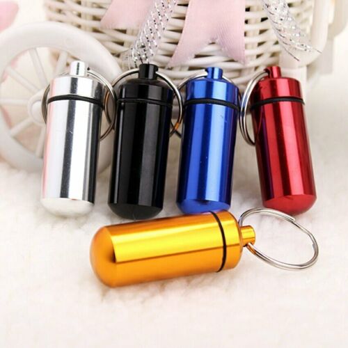 Mini Waterproof Metal Medicine Pill Box Case Bottle Holder Container Keychain - Picture 3 of 12