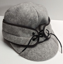 Vintage USA Made Snow Hat Laced Front Gray Wool Heavy Duty