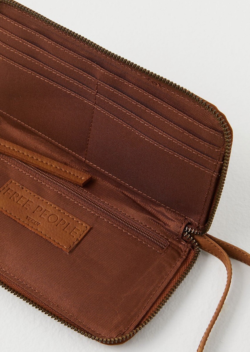 NWT FREE PEOPLE Brown Tan Distressed Vegan Zip Around Wallet