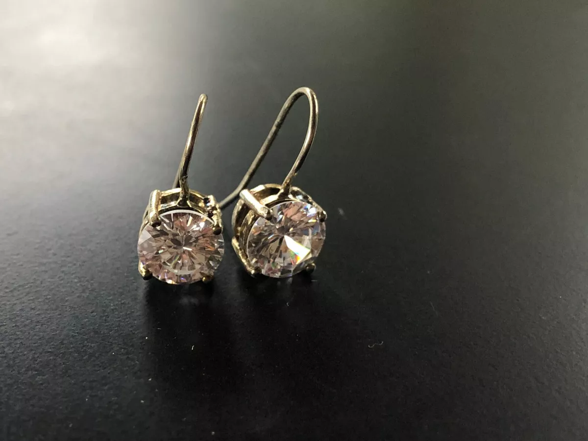 Round Clear Cubic Zirconia Tarnished Silver Tone Dangling Earrings