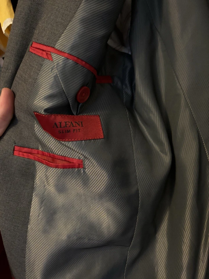 Abrigo y pantalón de traje gris ajustado Alfani para hombre 30W 32L 38R/38 Courant Foto 2 de 4