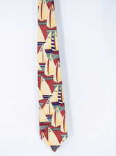 Vintage Polo Ralph Lauren Abstract Sailboats AOP Silk Neck Tie - Made in USA