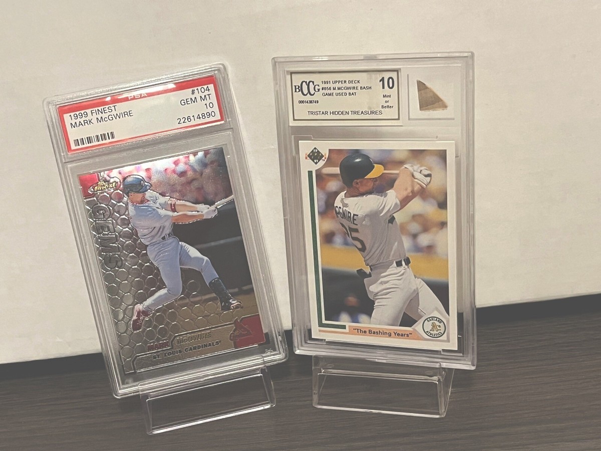 MARK MCGWIRE PSA 10 SILVER HOLOGRAPH REFRACTOR GORGEOUS REAL BAT PIECE  GRADED 10