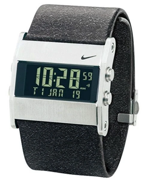 Rare-Brand Nike Oregon Series Square Black Leather &amp; Stainless Watch