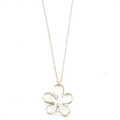 Recarlo 18KT White Gold and 0.03ct Diamonds Flower Pendant Choker Necklace