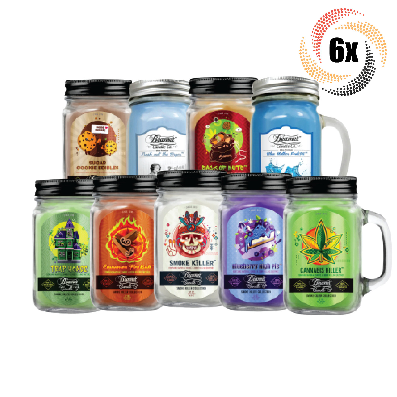 6x Баночек свечей-бимеров с различными ароматами для устранения запаха | 12 унций | Смешивайте и сочетайте