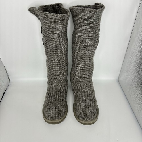 UGG Classic Cardy Shearling Footbed Gray Knit Sweater Boot Women 7 US 5819 - Picture 9 of 12