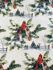 VTG CHRISTMAS WRAPPING PAPER GIFT WRAP CARDINALS SNOW SCENE RED BIRDS FENCE NOS