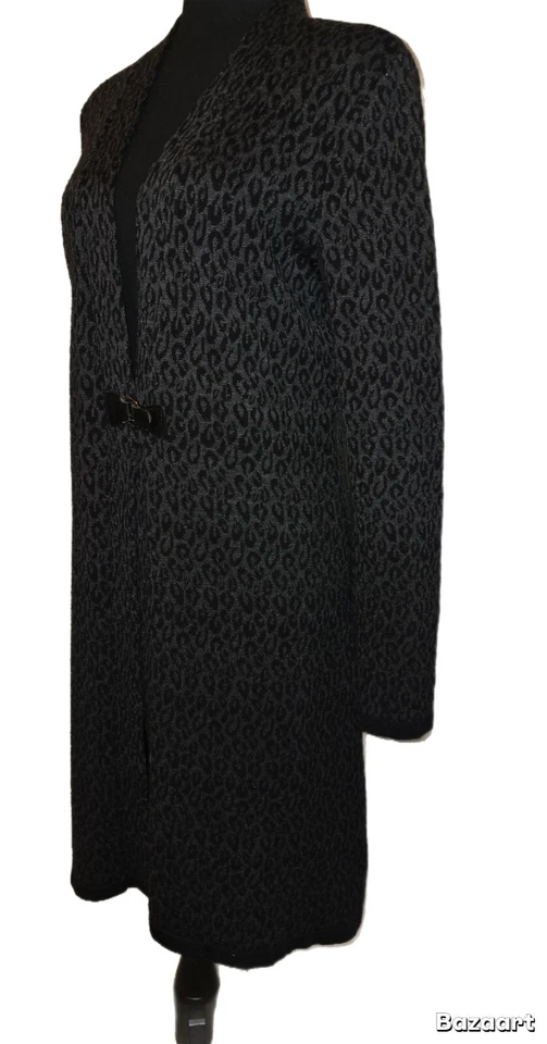 Cárdigan Suéter Largo Calvin Klein Gris Negro Estampado Leopardo Talla L Informal de Negocios Foto 4 de 4