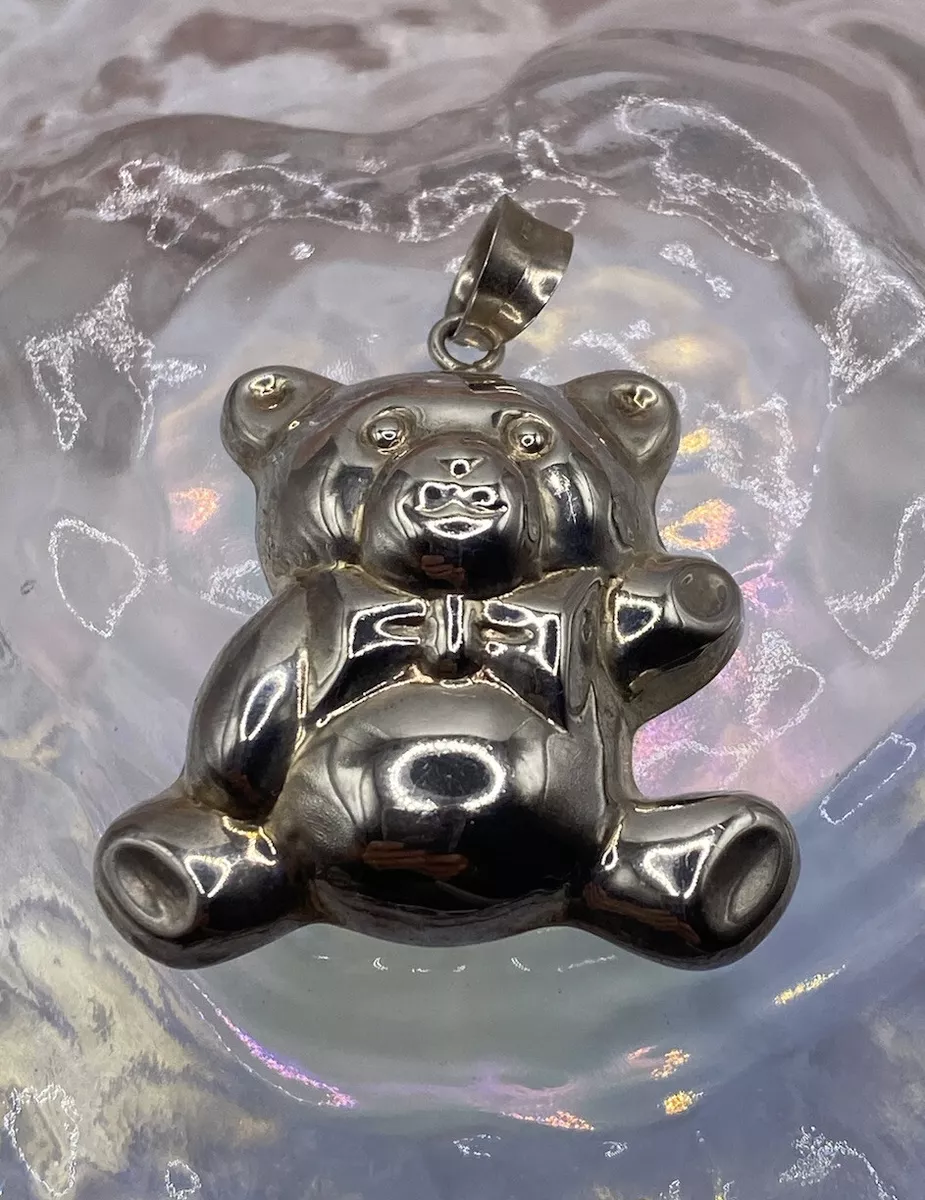 CUTE STERLING SILVER TEDDY BEAR LARGE PUFFY PENDANT | eBay