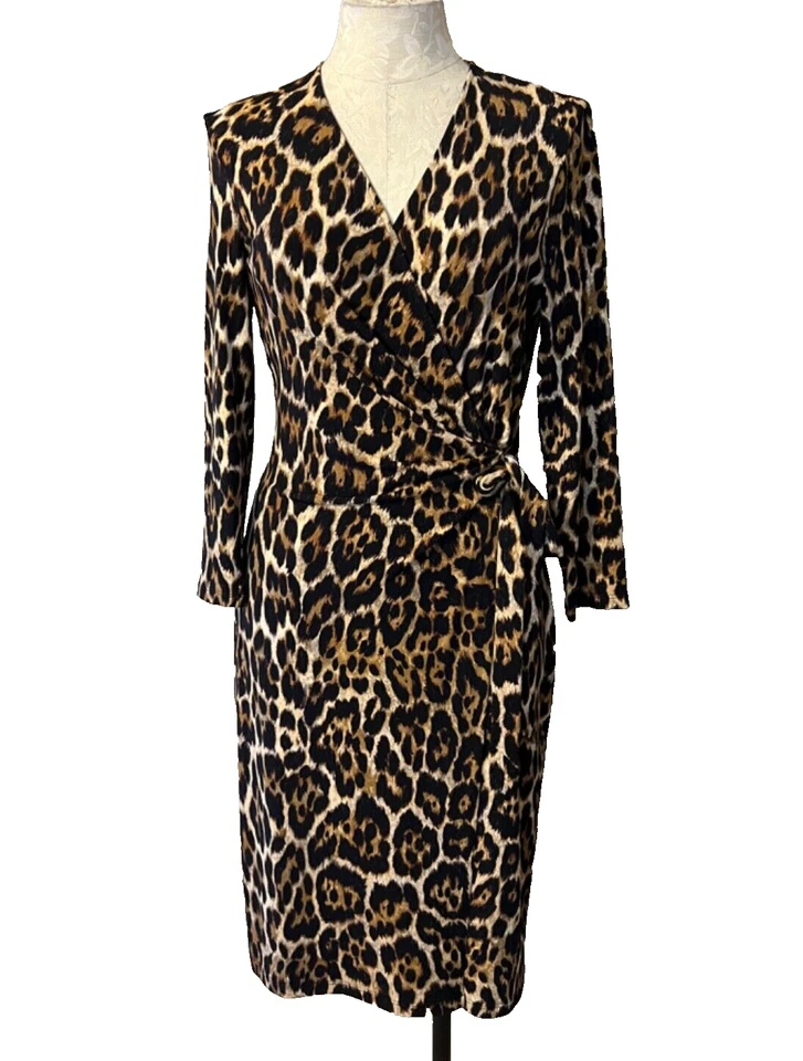 Anne Klein платье 8 коричневый черный животное 3/4 длинным рукавом эластичной искусственного надежном - Изображение 2 из 4