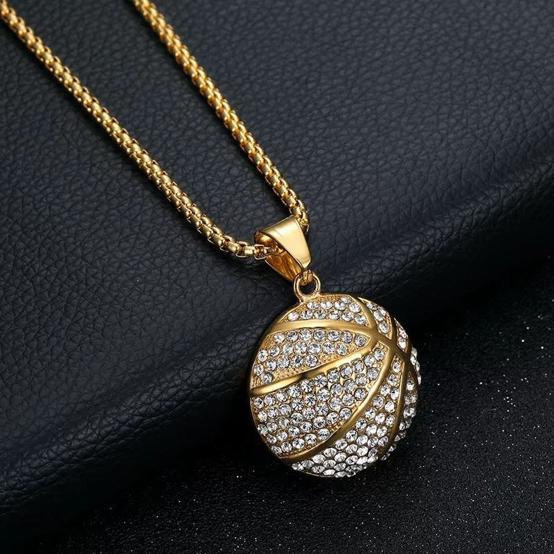 Gold Basketball Pendant Necklace - Trendy Sports Jewelry for Men & Women