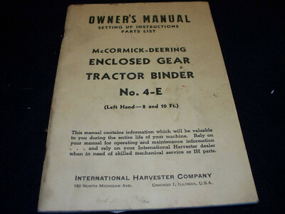 1948 McCormick-Deering No. 4-E Enclosed Gear Tractor Binder Owner's Manual 