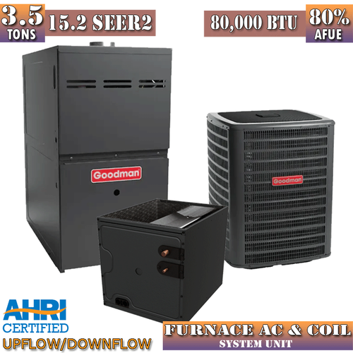 R22 Condenser Goodman Ton SEER 80% AFUE 100,000 BTU Furnace