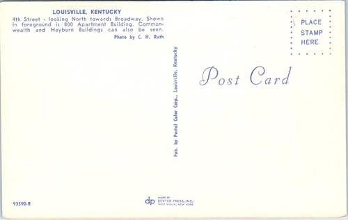 Postal cromada Louisville Kentucky 4th Street mirando N hacia Broadway View - Imagen 2 de 2