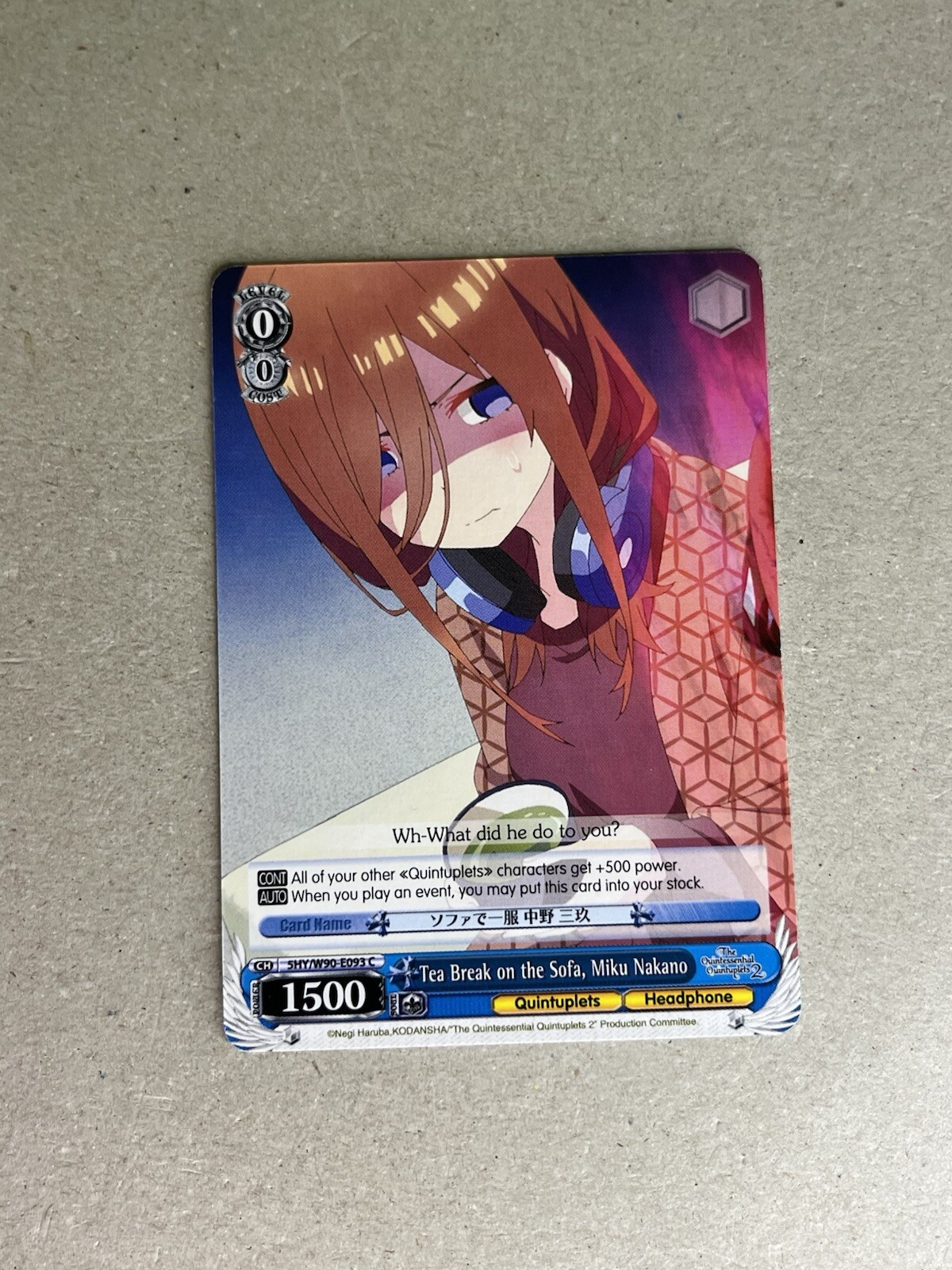 Weiss Schwarz The Quintessential Quintuplets 2 5HY/W90-E093 C Miku Nakano