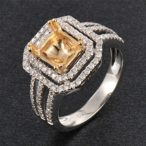 Custom Emerald Cut 8x6MM Natural Diamond Semi Mount Ring Split Shank 14K Gold - Picture 2 of 4