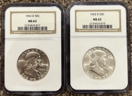 (2x) 1963-D Franklin Silver Half Dollars 50c NGC MS63