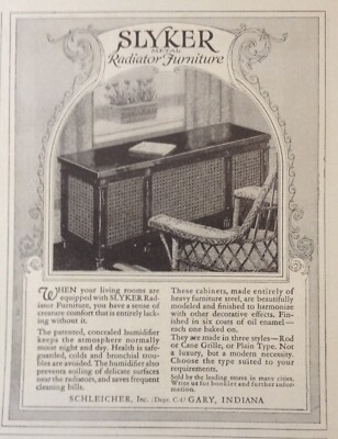 1925 AD(J8)~SCHLEICHER, INC. GARY, IND. SLYKER METAL RADIATOR FURNITURE