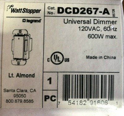 Wattstopper DCD267LA Universal Dimmer, 500/600W, Miro, Light Almond