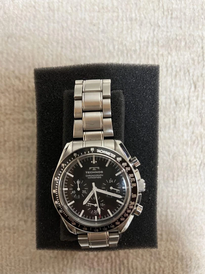 Technos Chronograph Tachymeter Watch Round Silver Men 40mm Black Vintage