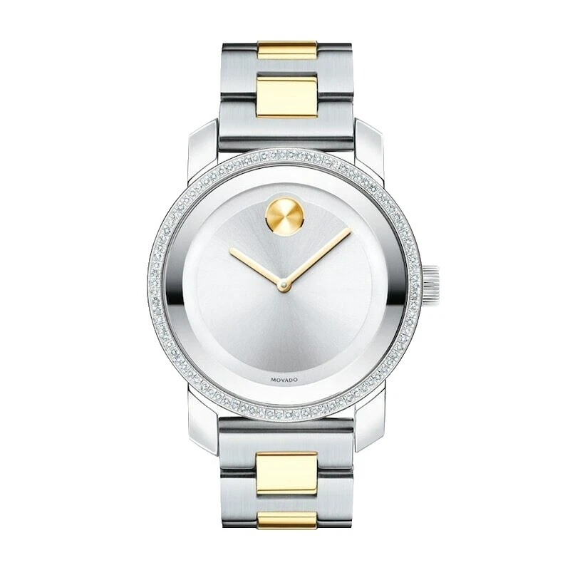 Caso de prata aço inoxidável Movado Relógios de Pulso