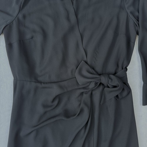 Calvin Klein Dress 10 Black Wrap Tie Collared Long Sleeve Midi Maxi Formal Work - Picture 7 of 24