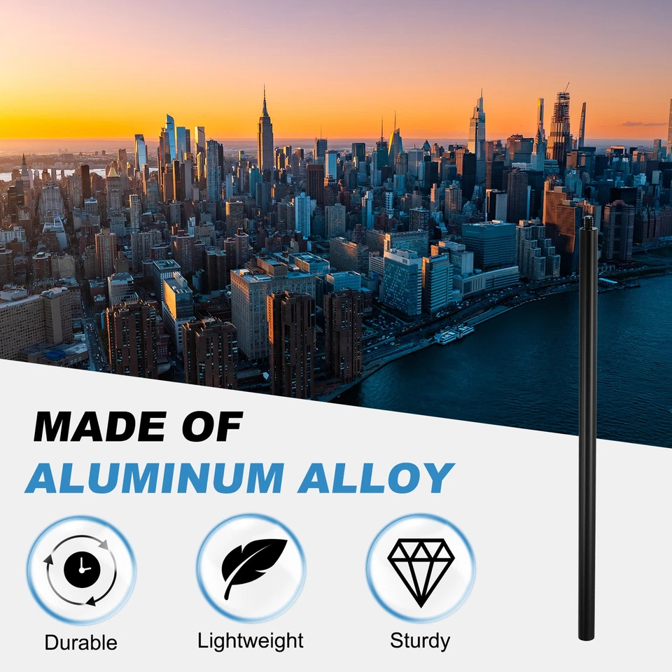 12" Metal Extension Rod, 2Pcs 1/4"-20 Female to Male Thread Tripod Tube Black Foto 4 de 4