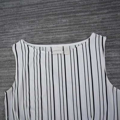 Chico's Black White Striped Sleeveless Peplum Top Boat Neck Blouse Size 0 S