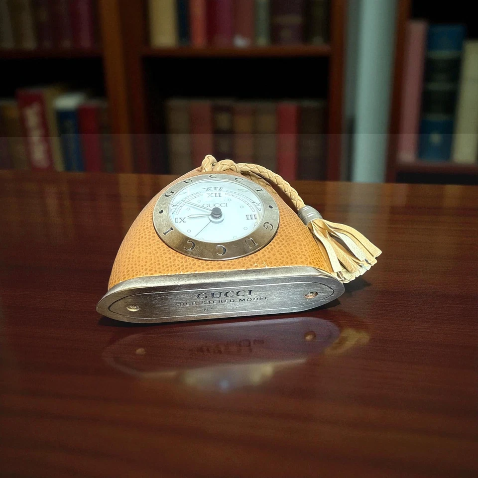 Gucci Traveler Alarm Clock Swiss Made Leather Tassel Braided Handle Pre-owned - Image 3 of 3