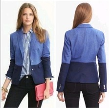 Banana Republic Two Tone Tweed Blazer Jacket Size 6 Blue Herringbone Wool