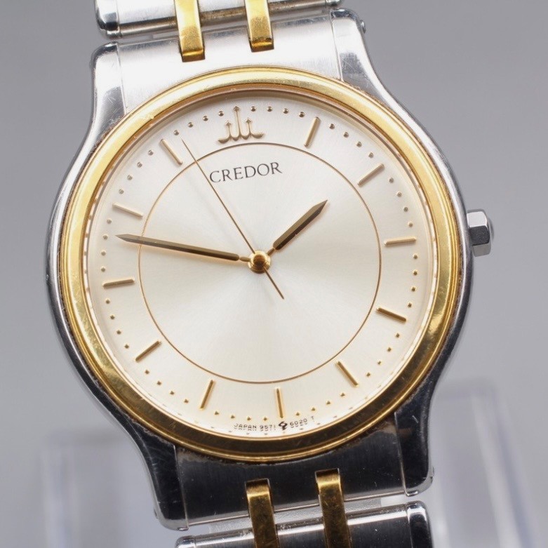 NEAR MINT] SEIKO CREDOR 9571-6020 18KT+ ST.STEEL Qz Men's Watch