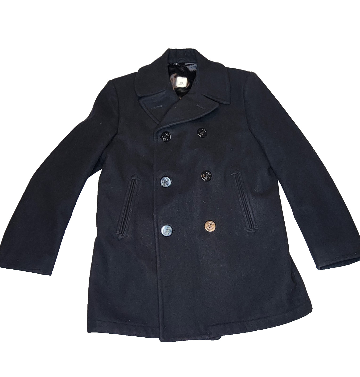 Sterlingwear USA Military Wool Peacoat 42R Black Anchor Buttons Vintage