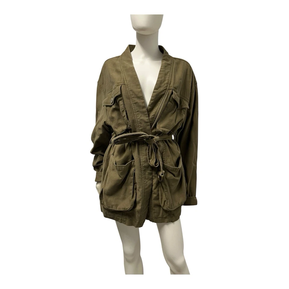Free People FP Military Green Canvas Baggy Relaxed Oversized Coat Jacket Large - image 4 of 4