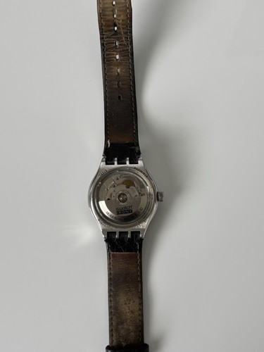 Men’s Swatch Irony 1990´s Vintage Automatic Watch. Black dial, leather strap - Picture 5 of 9