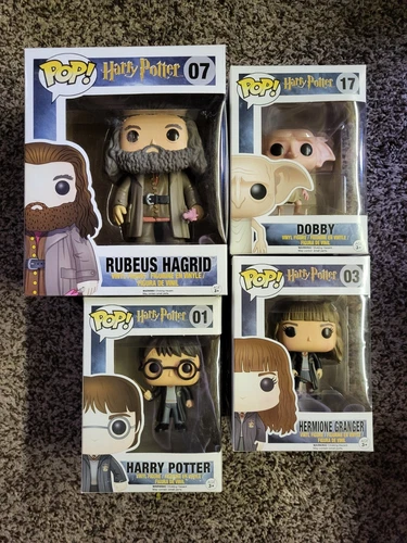 Lot of 4  Harry Potter Funko Pop! Vinyl Figures Hagrid, Harry, Hermione, Dobby