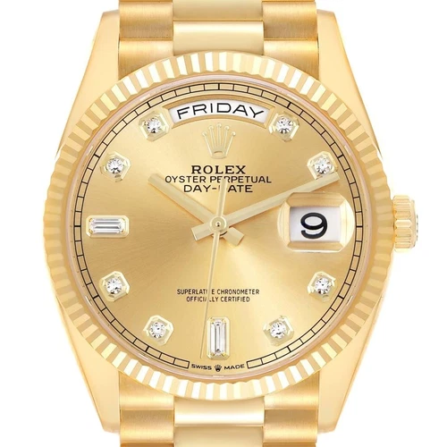 Rolex President Day-Date Yellow Gold Diamond Dial Mens Watch 128238 Box Card