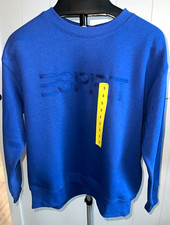 Esprit Women's Blue Crew Neck Pullover Sweatshirt Embroidered Logo Size S