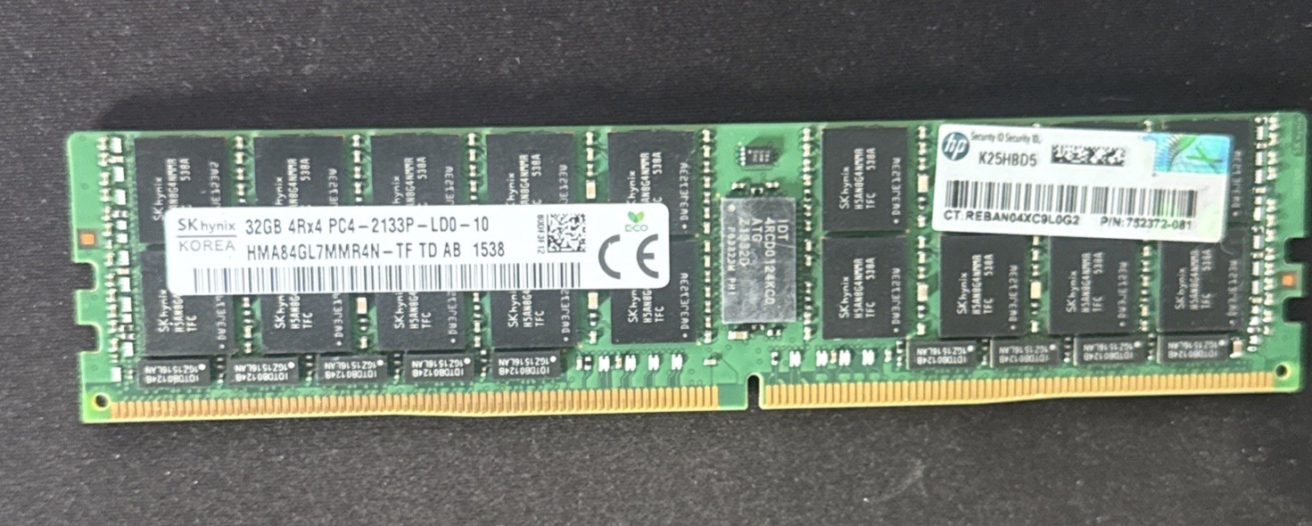 SK HYNIX 32GB 4RX4 PC4-2133P LRDIMM Memory RAM HP: 752372-081 - HMA84GL7MMR4N-TF