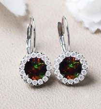 6Crt Natural Black Opal Gemstone Art Deco Style Leverback Moissanite Earrings