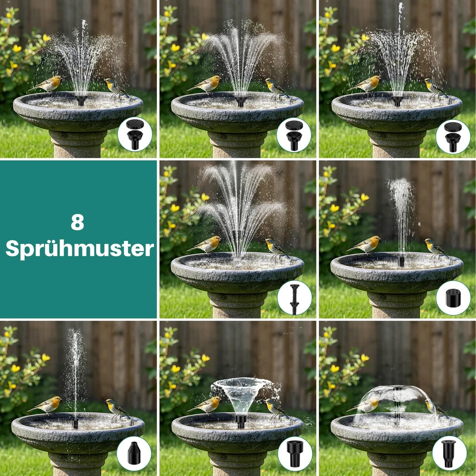 Biling 8W Solar Springbrunnen für außen mit 3600 mAh Batterie Solar Teichpumpe - Bild 4 von 4