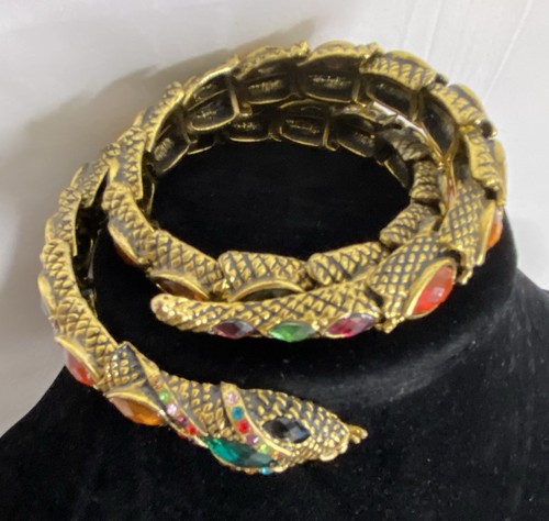 Wrap Bracelet Alilang Egyptian Snake Multi Colored Rhinestones On Gold Tone