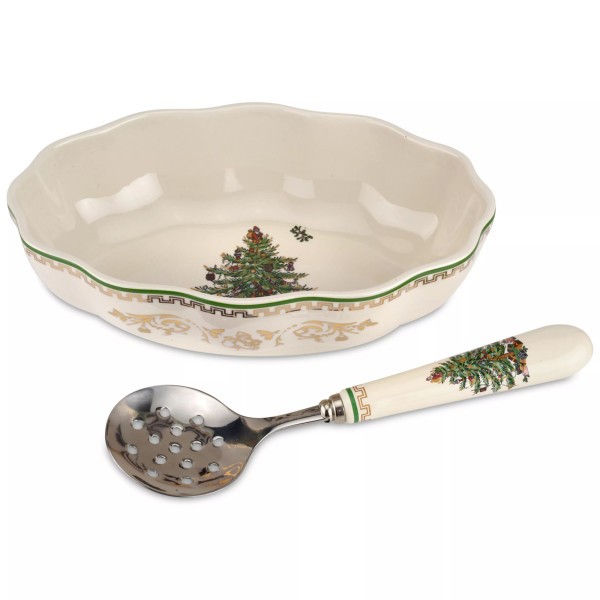 Spode Christmas Tree Cranberry Dish & Server Set - 8